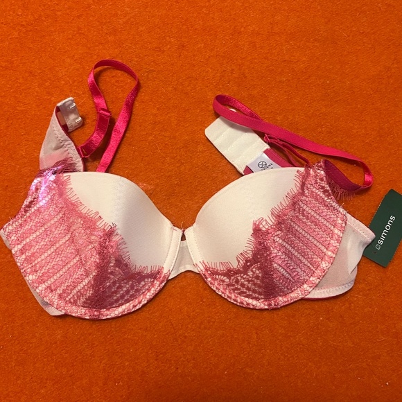 Sevigne Frankie cream and pink appliqué lace balconette bra NWT - Picture 3 of 7